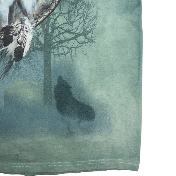 Wolves Graphic on a Green Tie Dye Heavy Weight Tee Sz L - Picture 8 of 11